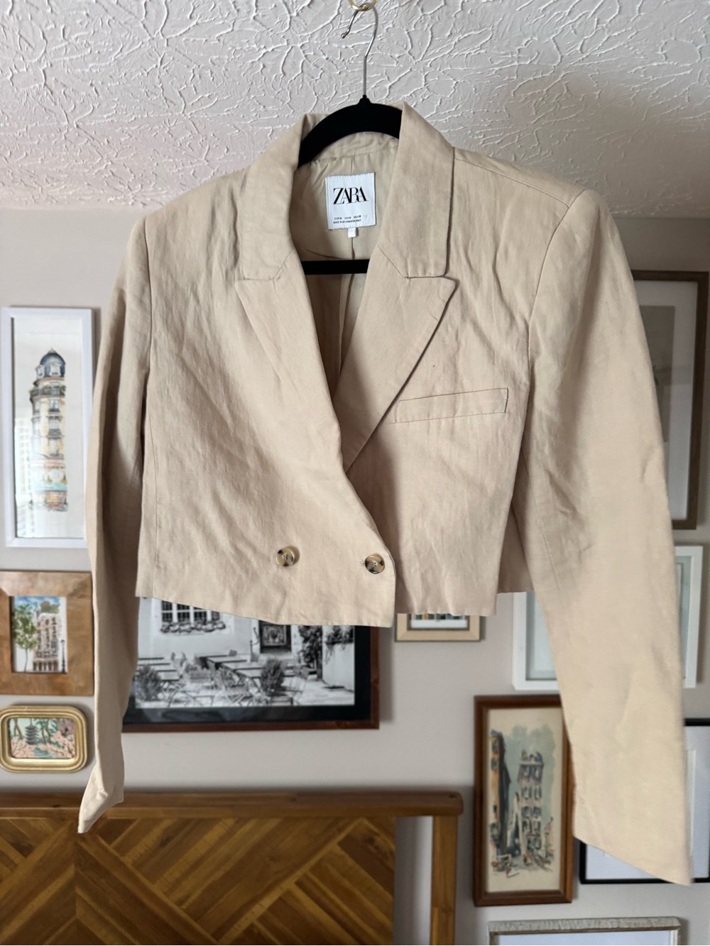 ZARA Cropped Taupe Double-Breasted Blazer